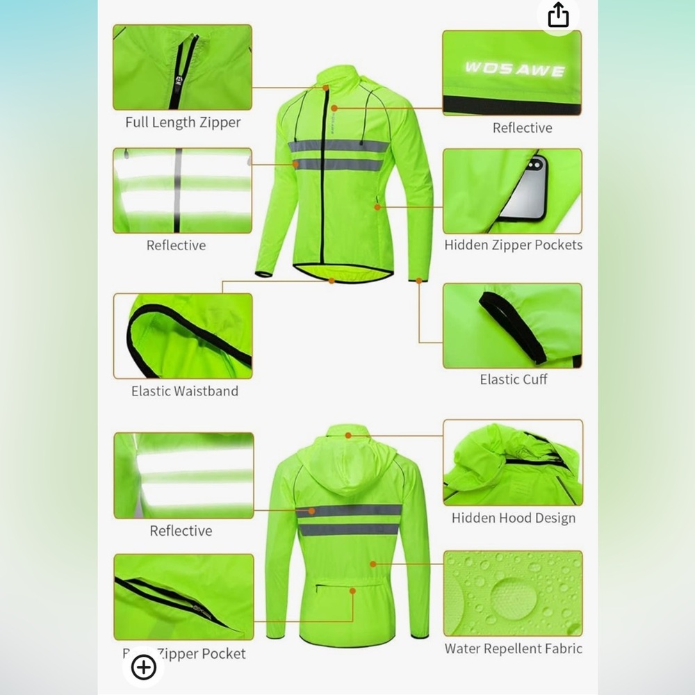NEW Unisex Hooded Workout/ Running /walking Jacket -Green - Picture 5 of 7